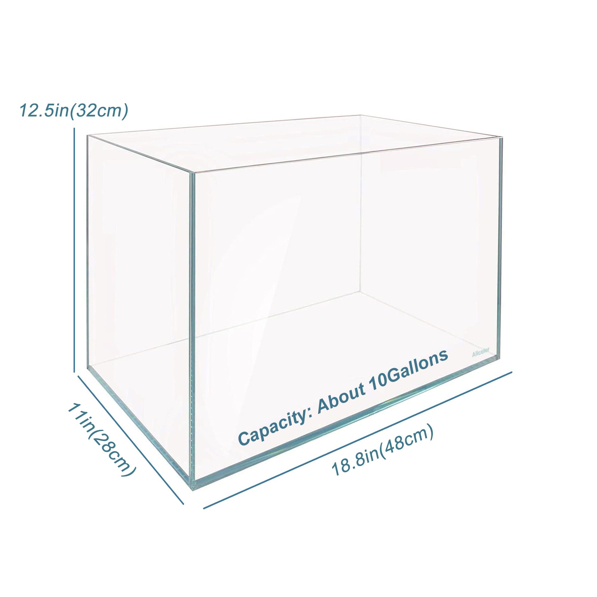 Allcolor Ultra Clear Rimless Aquarium Tank 2-22 Gallons Low Iron Glass (10Gai - Top Glass Canopy)