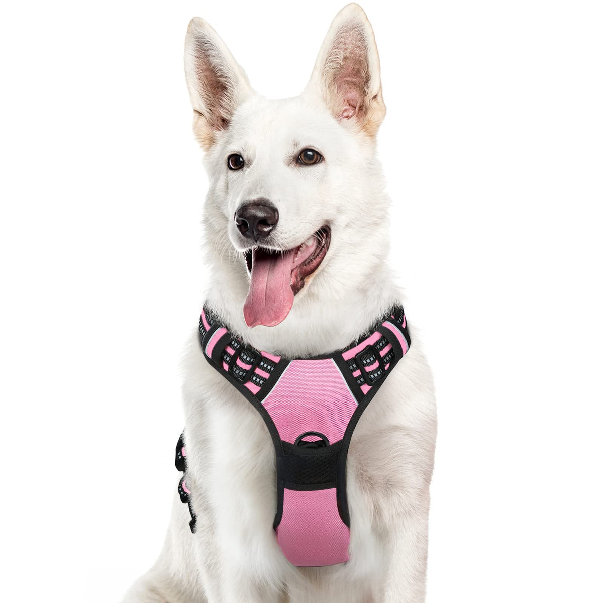 Eagloo Dog Harness Large Breed, No Pull Service Vest With Reflective Strips And Control Handle, Adjustable And Comfortable For Easy Walking, No Choke Pet Harness With 2 Metal Rings, Pink, Xl