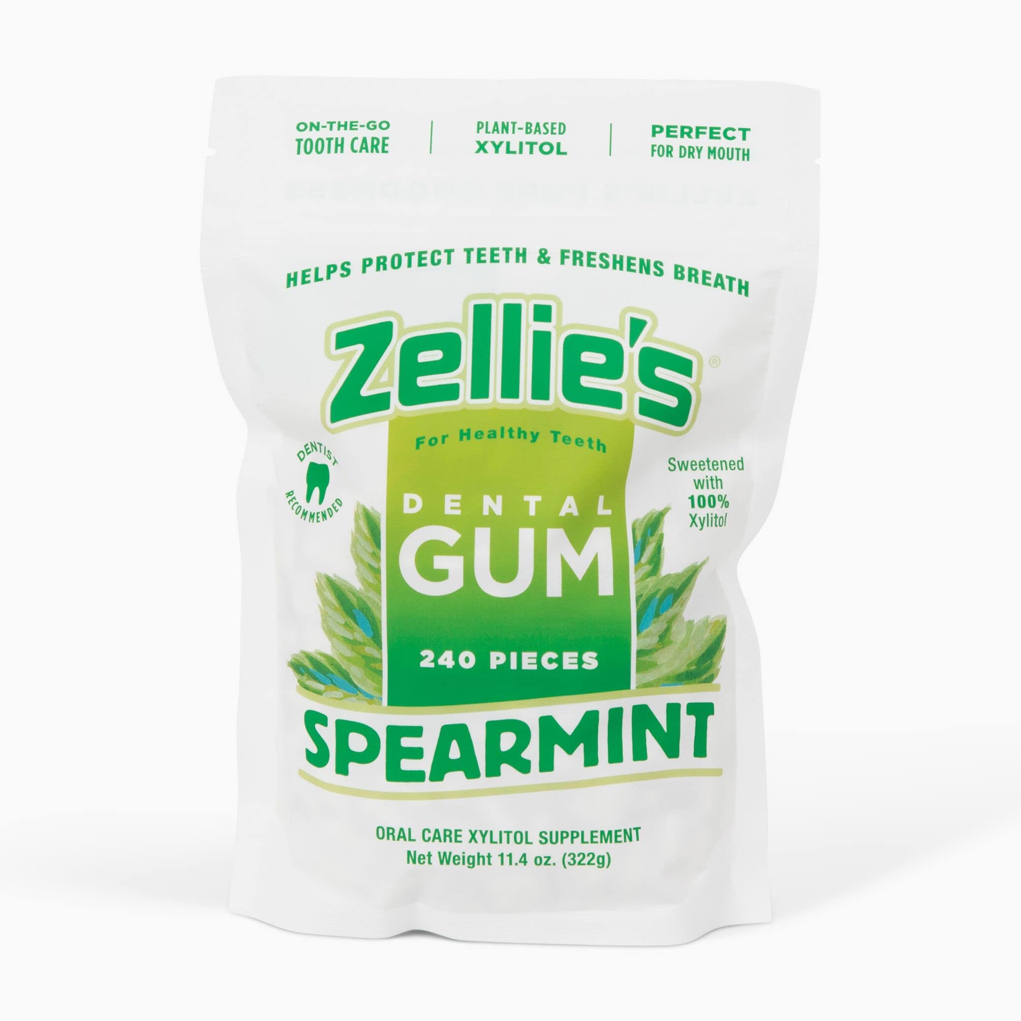 Zellies  100 Xylitol Sugar Free Spearmint Chewing Gum  Spearmint Flavor (240 Count - Pack Of 1)