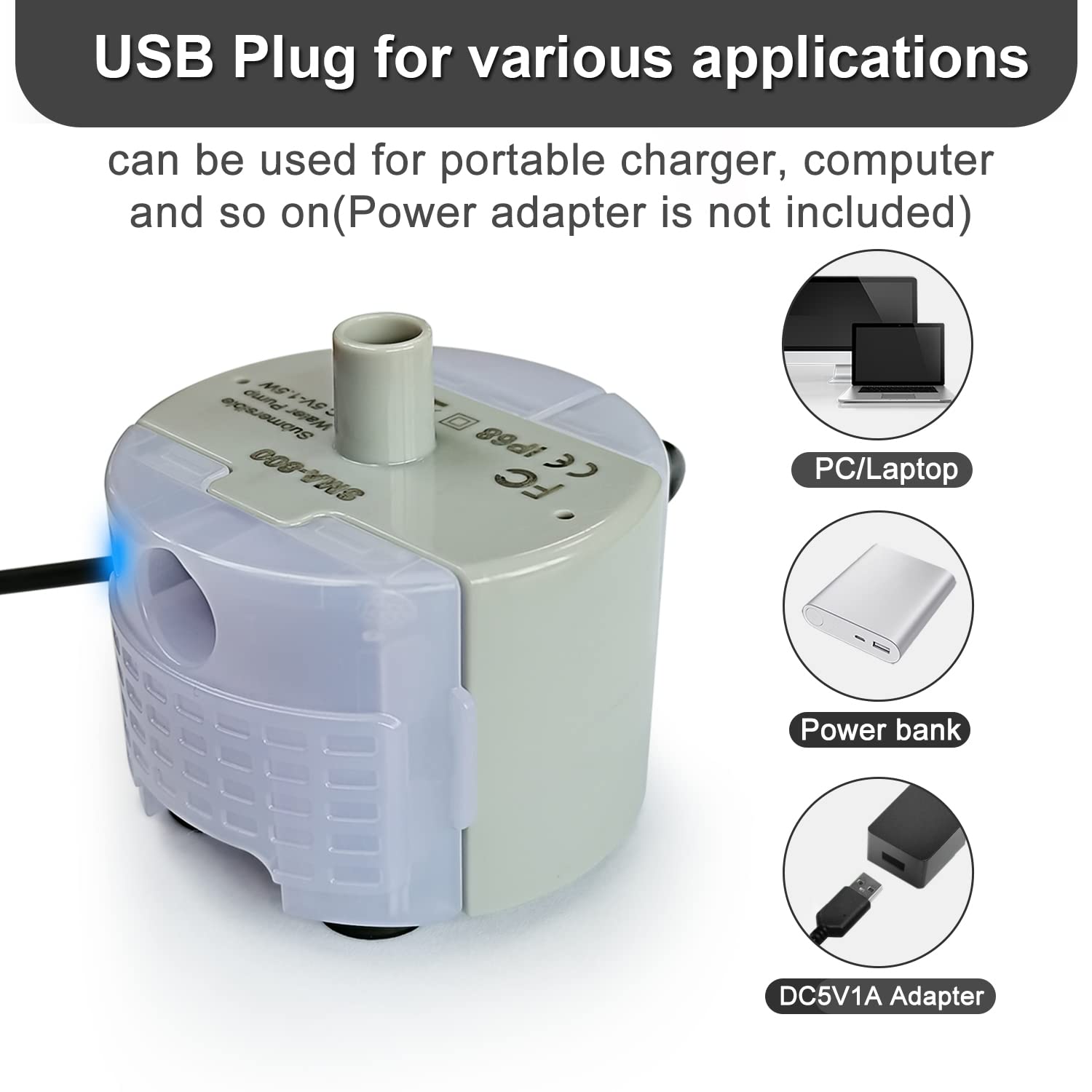 Cat Water Fountain Pump, Pet Water Fountain Pump Replacement Pump Sma-800 Motor,Pet Drinking Fountain And Cat Water Dispenser Replacement Pump (Grey)