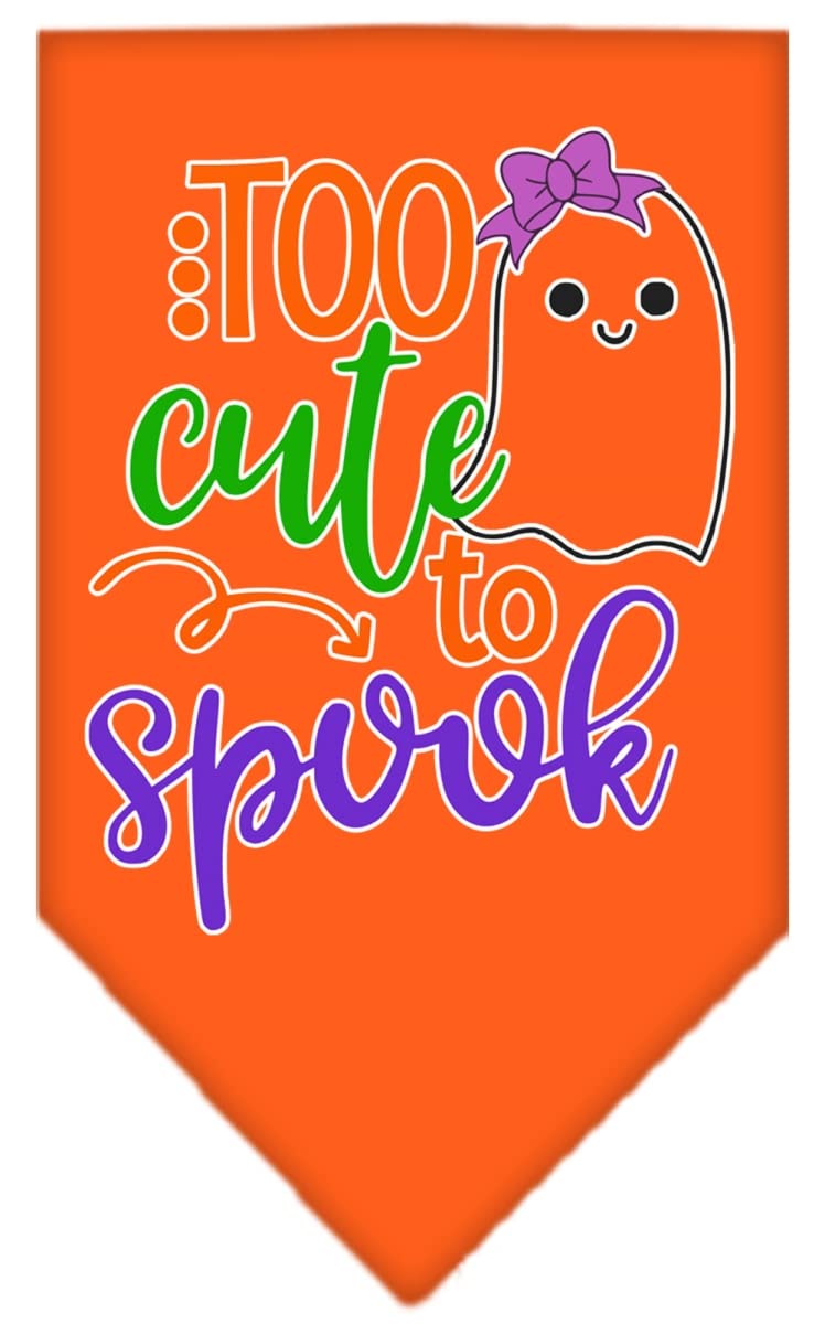Halloween Pet and Dog Bandana Screen Printed, &quot;Too Cute To Spook - Girly Ghost&quot; Orange Small