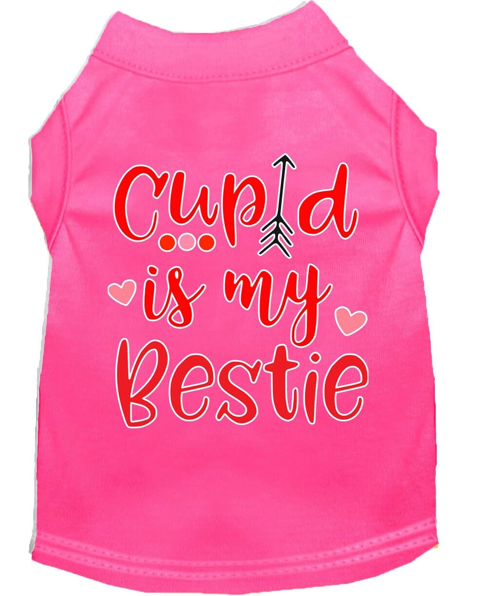 Pet Dog & Cat Shirt Screen Printed, 'Cupid Is My Bestie' Bright Pink 2Xl (20-25 Lbs.)