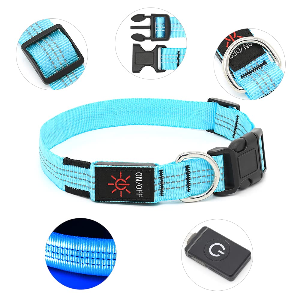 Illumifun Led Dog Collar, Usb Rechargeable Dog Collar Light Glow In The Dark, Reflective Light Up Collars For Your Dog Walking At Night (Blueⅲ, Small)