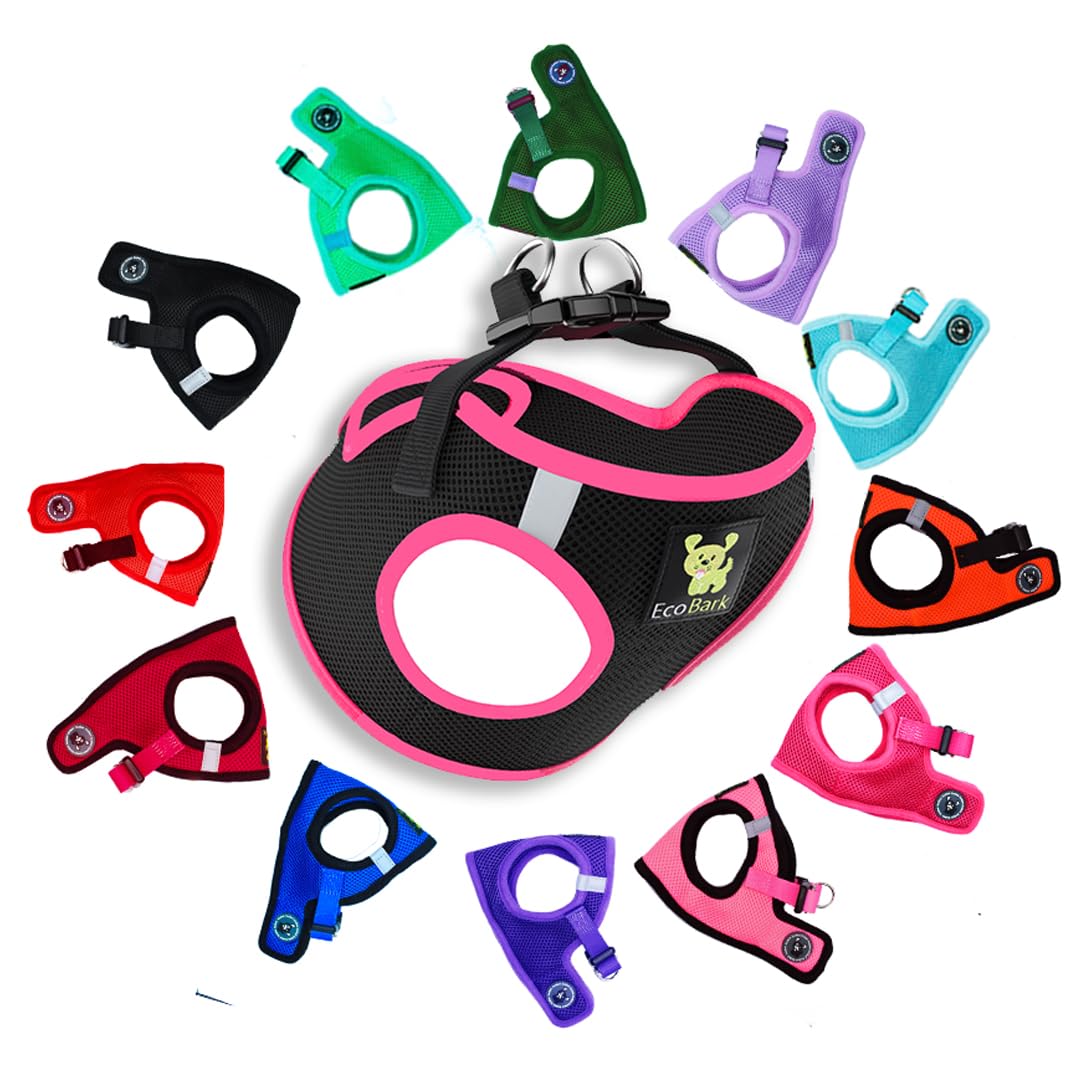 Ecobark Step In Dog Harness - Eco-Friendly Dog Harnesses For Small And Medium Breed Dogs - Reflective And Adjustable Body Halter Vest - Soft Mesh Toy Breed Harness (Black And Pink, Large)