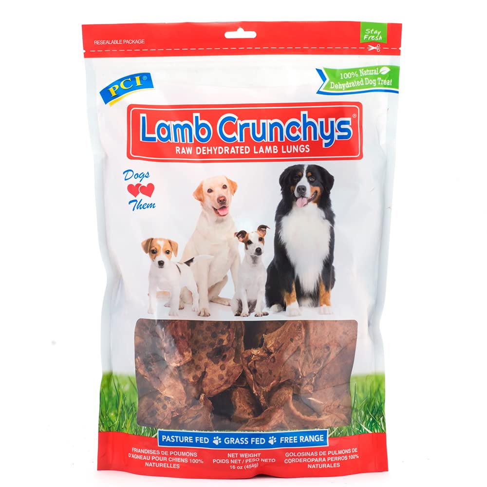 PCI Pet Center Inc. Lamb Crunchys Raw Dehydrated Lamb Lungs Dog Treats, 16 Ounce Pack, LAM-016MC