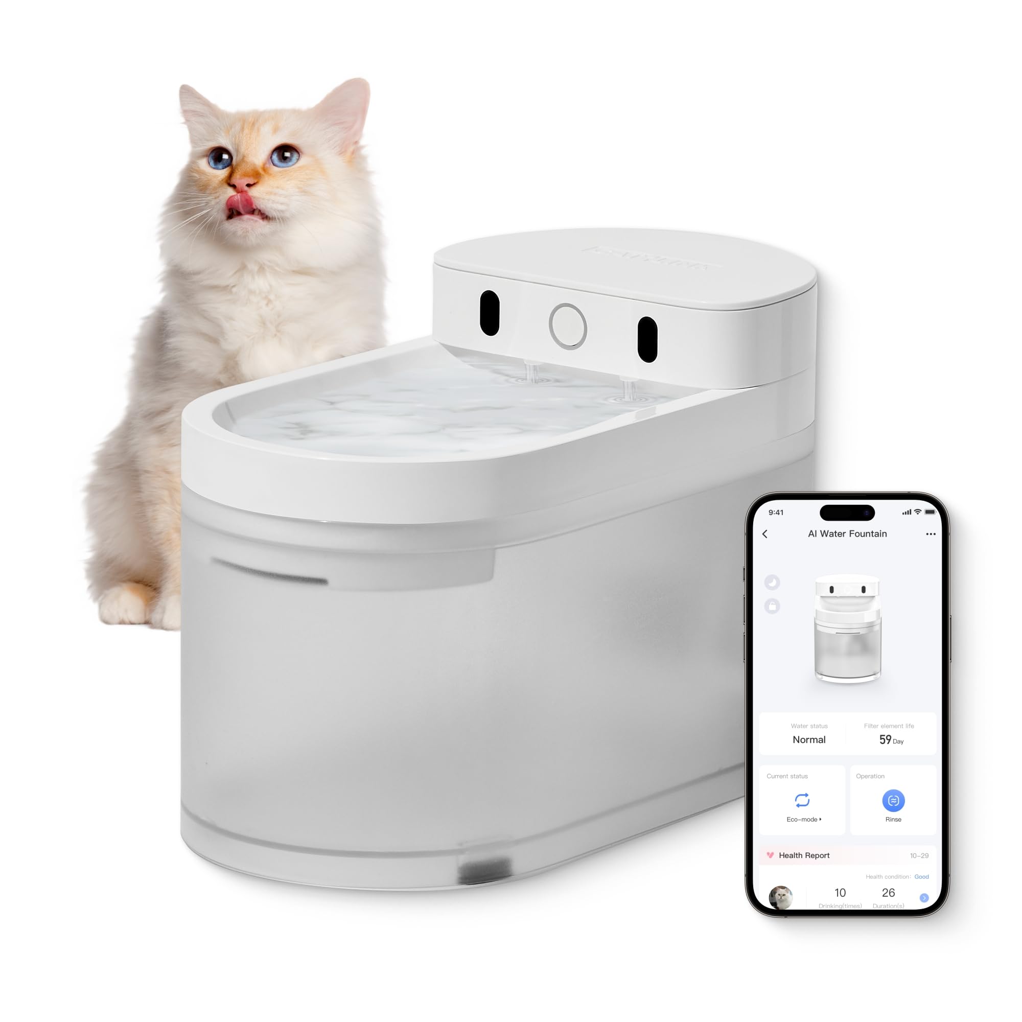 Catlink W03 Wireless Cat Water Fountain With App Control, 5000Mah Battery Operated, 2300Ml, Health Report, 30Db Low Noise, Porta