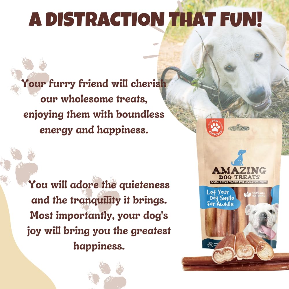 Amazing Dog Treats Bully Sticks 6 Inch - Extra Thick, Long Lasting - 25 Pcs/Pck