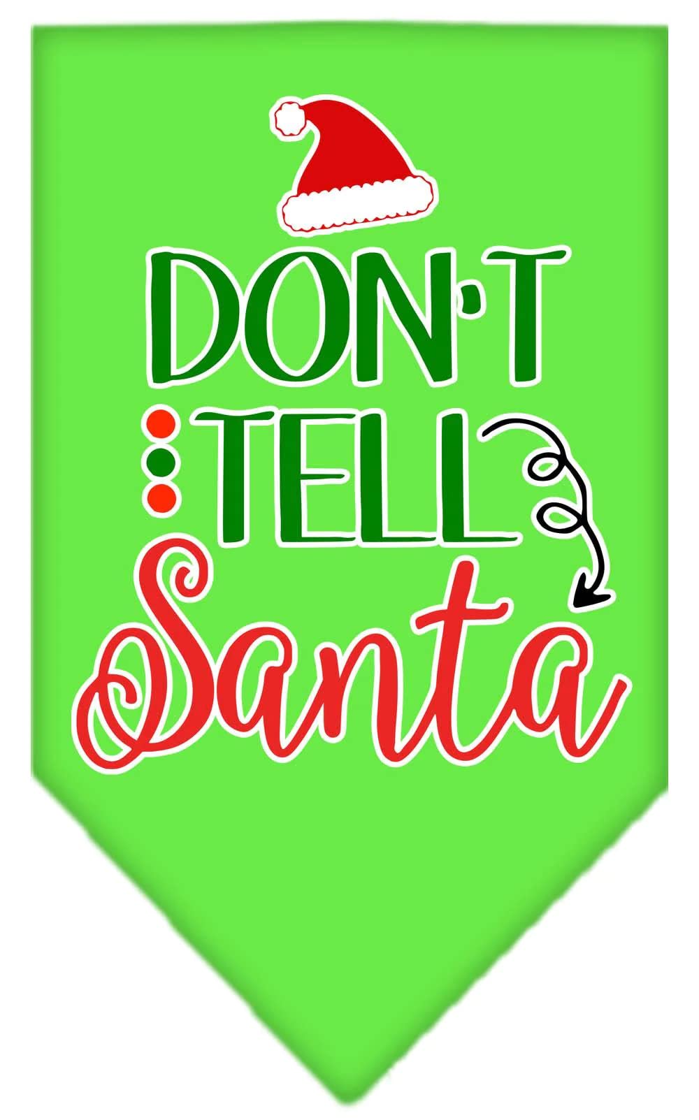 Christmas Pet and Dog Bandana Screen Printed, "Don't Tell Santa" Lime Green Large
