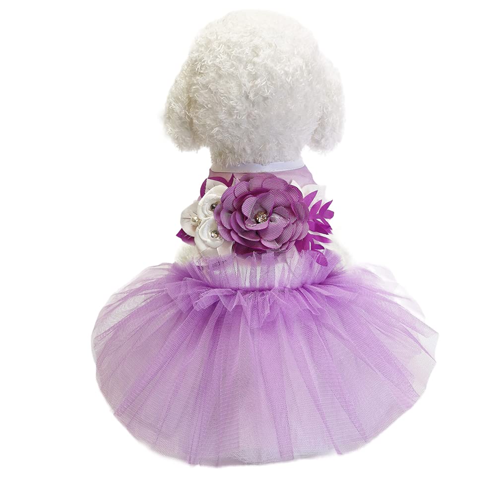Wolyepor Princess Dog Dress Suspender Layered Tutu Gauze Dress Pleated Skirt For Dogs And Cats (X-Small, Flower Purple)