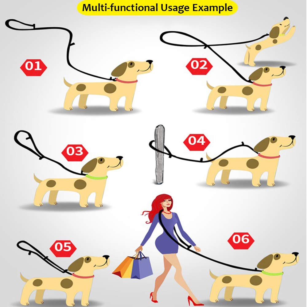 Creation Core Multi-fuctional Reflective Dog Leash with Snap Hook Adjustable Hands Free Walking Training Running Leash, Pink S