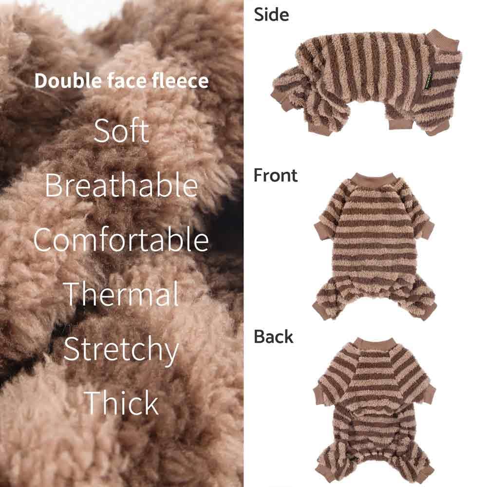 Fitwarm Fuzzy Fleece Striped Dog Pajamas, Dog Winter Clothes For Small Dogs Girl Boy, Velvet Dog Onesie, Soft Pet Jammies, Doggy