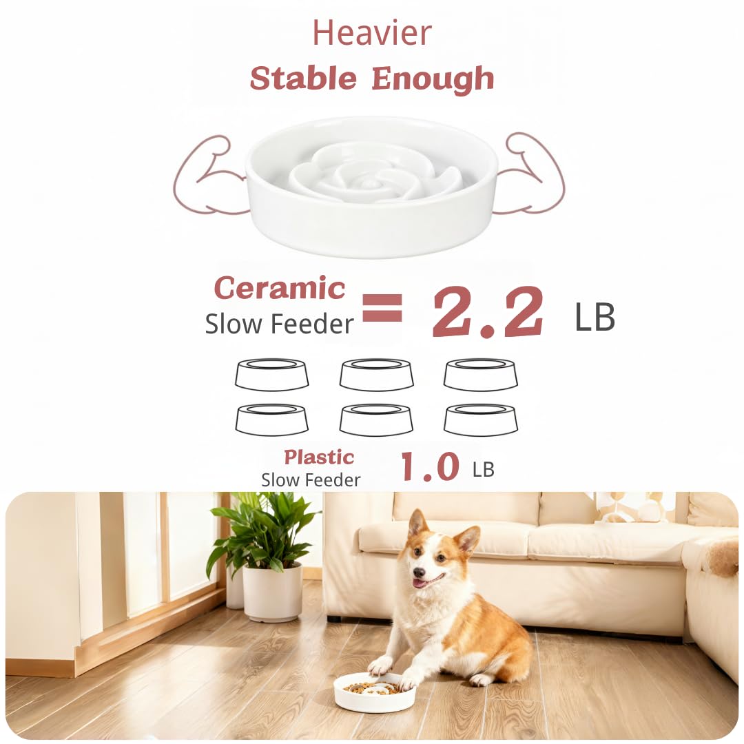 TRUVIC Ceramic Slow Feeder Dog Bowls, 1.5 Cup Puzzle Slow Feeder Bowls for Fast Eaters, Ceramic Dog Food Dish no Black Chin, Puz
