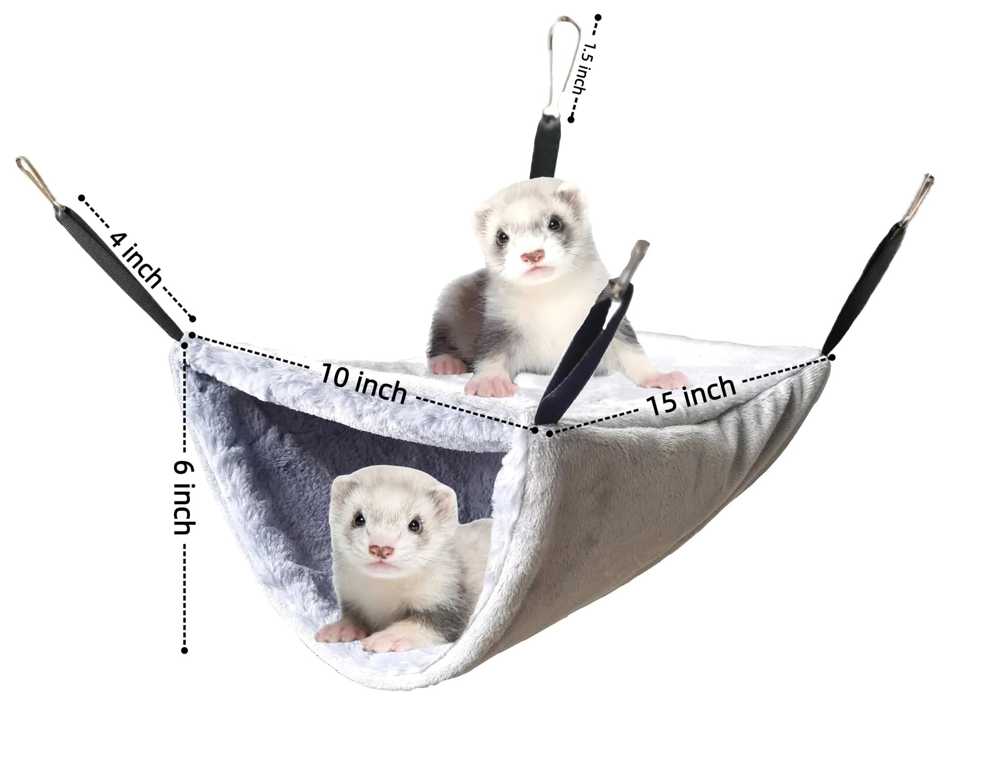 Vedem Small Animal Soft Plush Bunkbed Hammock Cage Hanging Tunnel Hideout For Ferret Chinchilla Rat (Medium, Grey)