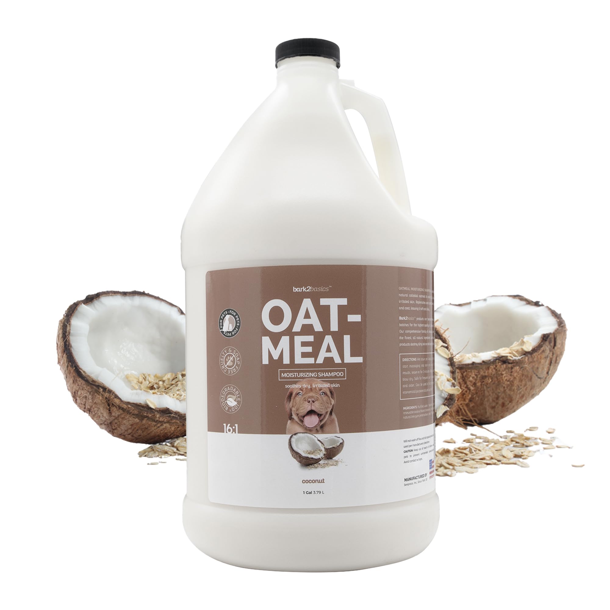 Bark 2 Basics Oatmeal Dog Shampoo, 1 Gallon - Natural Colloidal Oatmeal, Natural Ingredients, Calms Dry Itchy Irritated Skin, Moisturizes And Soothes The Skin And Coat, Professional Grade