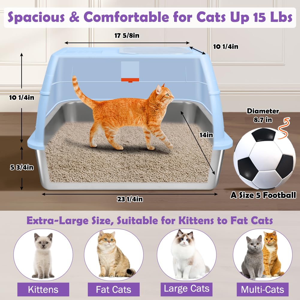 Xl Stainless Steel Litter Box, Easy-Clean With Top Exit Design, Odor Control Litter Box With Fully Enclosed Design & Activated C