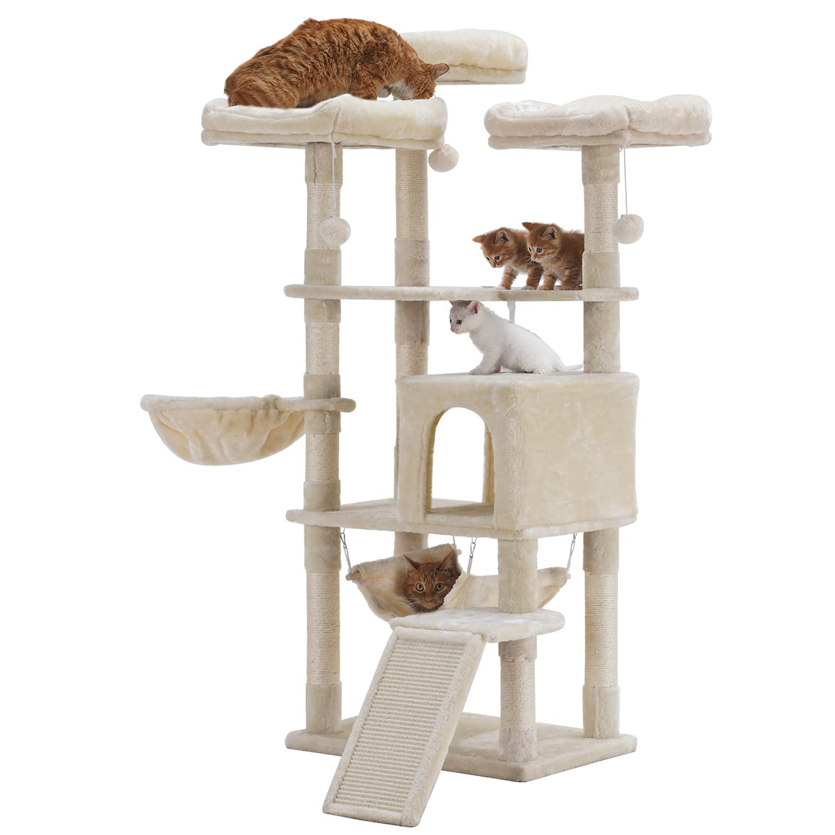 Hey-Brother Multi-Level Cat Tree, Large Cat Tower With Bigger Hammock, 3 Cozy Perches, Scratching Posts, Stable For Kitten/Gig C