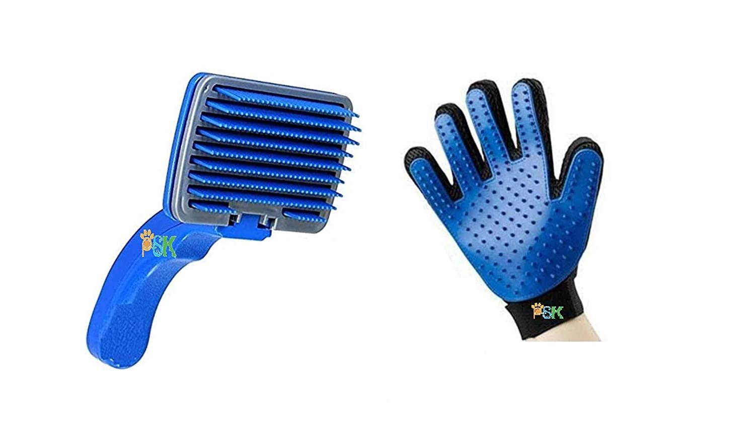 PSK PET MART Dogs/Cats Grooming and Deshedding Plastic Slicker Brush and Hair Massager Groomer Glove for Puppy Large Pet