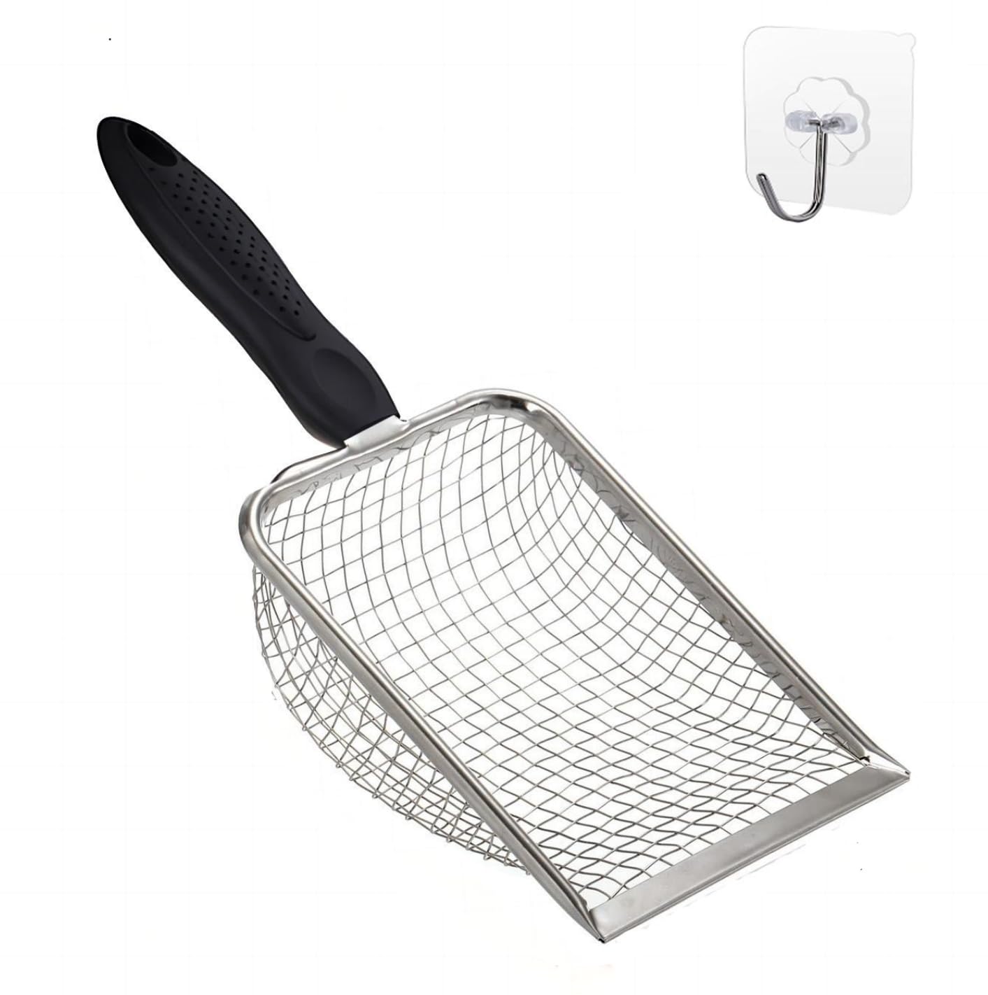 Firsal Cat Litter Scooper With Holder,Sturdy Litter Cleaner Corner Shovel,Stainless Steel Mesh Litter Scoop,Easy To Clean,Non-Sl