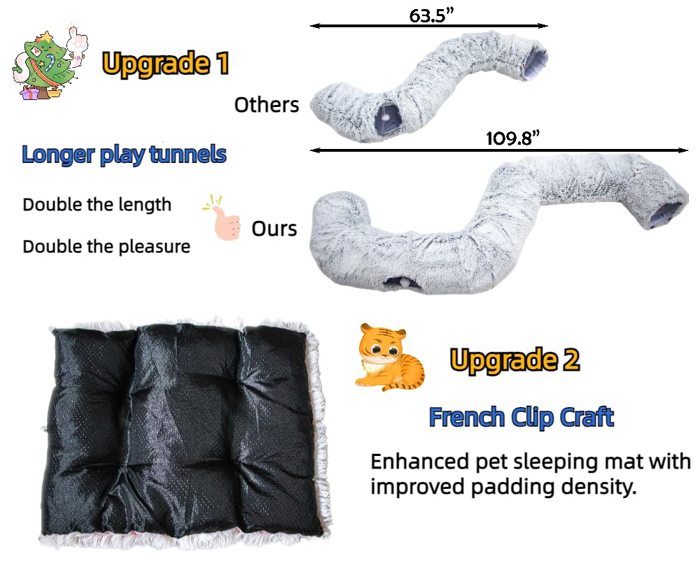 XxingSheep Extra Large Cat Tunnel Bed for Indoor Cats Peekaboo Cat Cave Donut with Center Mat