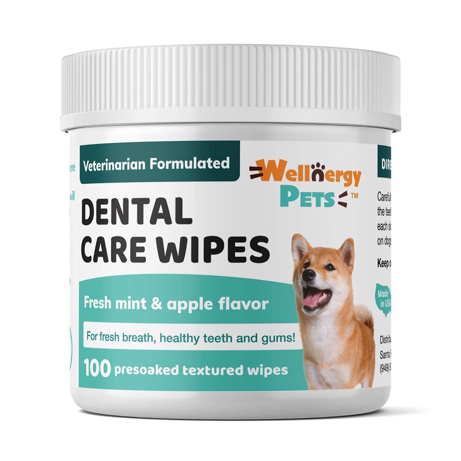 Wellnergy Pets Dental Wipes for Dogs and Cats  No Brush Formula; Improve Oral Hygiene and Health; Freshen Breath; Fresh Mint Fl