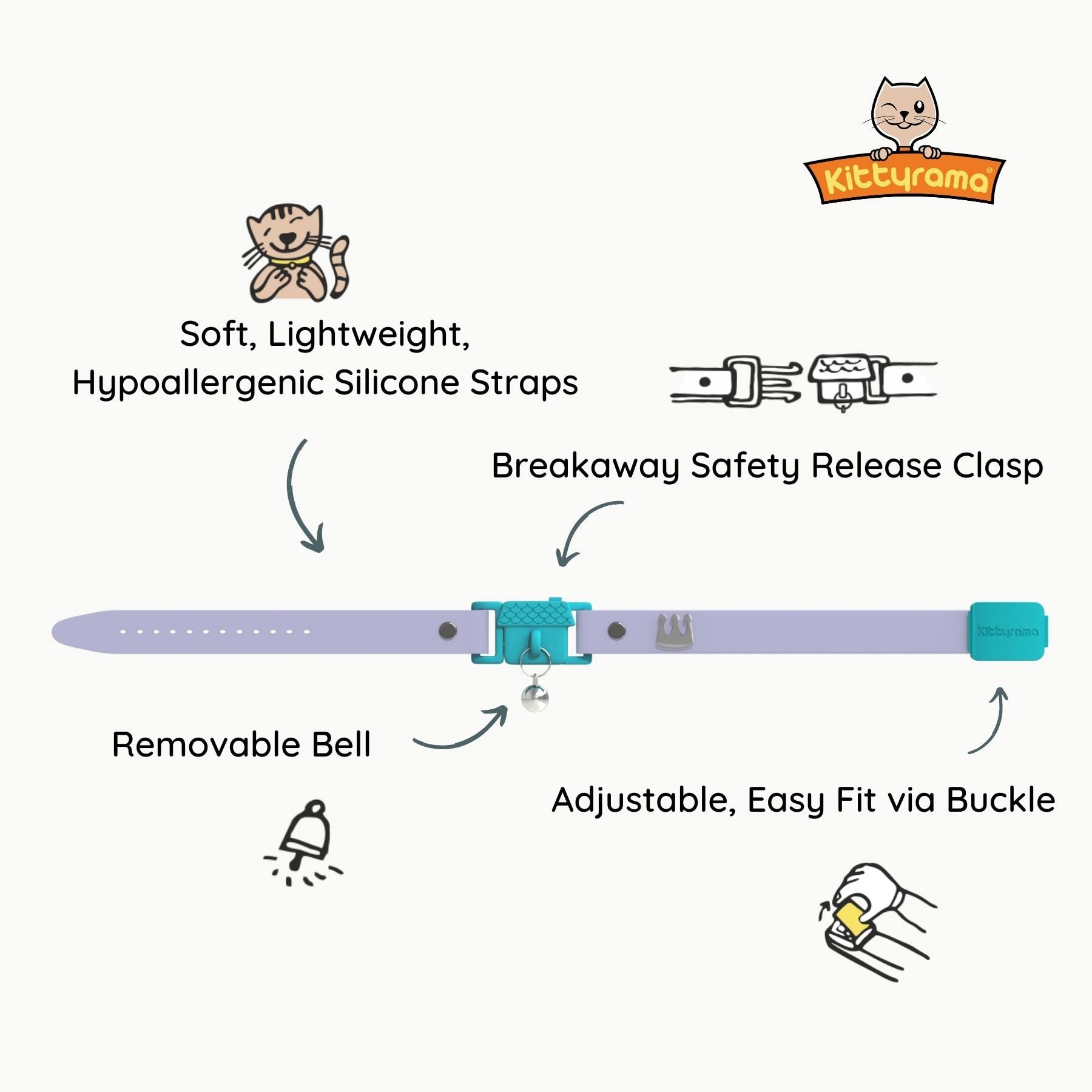 Kittyrama Mauve Cat Collar With Bell. Cat Friendly Award Winner. Approved By Vets And Cat Experts. Breakaway Cat Collars Quick R