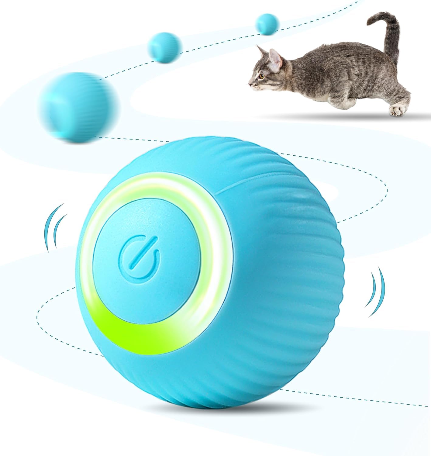 Hudux Cat Teaser Ball, Interactive Rotating Ball With Led Light, Automatic Smart Obstacle Avoiding, Rechargeable