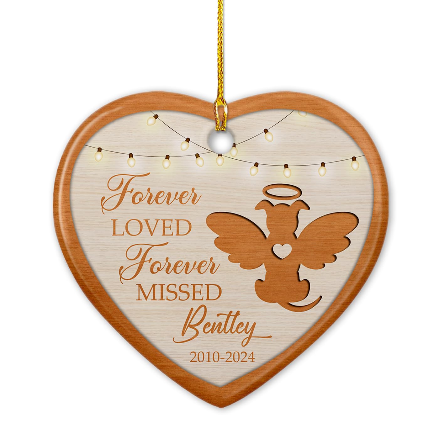 Personalized Dog Forever Loved Forever Missed Ceramic Ornament, Dog Loving Memorial Ornaments Christmas 2025, Custom Name & Year Memorial Dog Ceramic Keepsakes Wooden Style Gift For Hanging Xmas Tree
