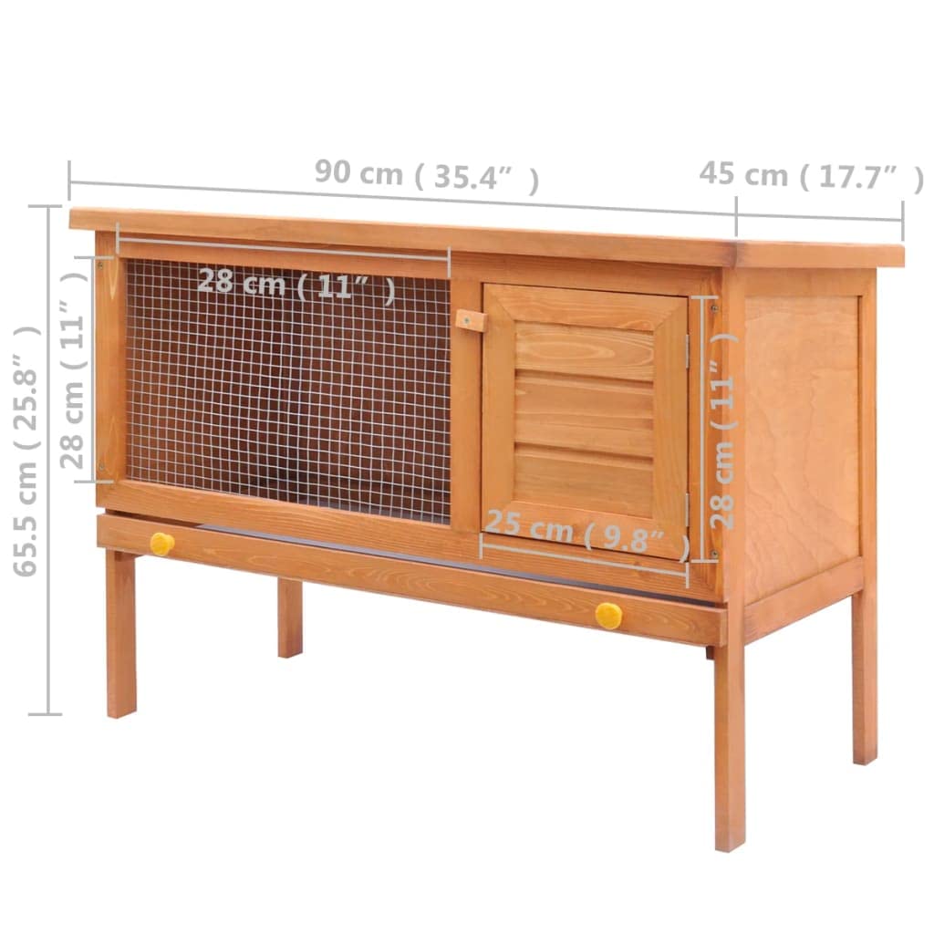 vidaXL Outdoor Rabbit Hutch - Small Pet Cage -1 Layer Wooden Construction - with Iron Wire Mesh - 36&quot; x 17.7&quot; x 25.8&quot;