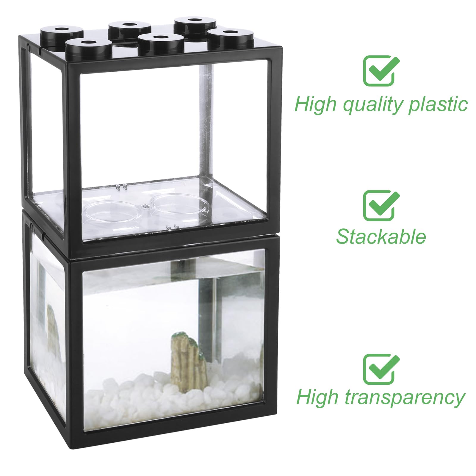 Loyorty 4Pcs Plastic Small Betta Fish Tank, 0.6 Gallon Stackable Fish Bowl, Cube Fish Aquarium Tank For Shrimp, Turtle, Small Cr