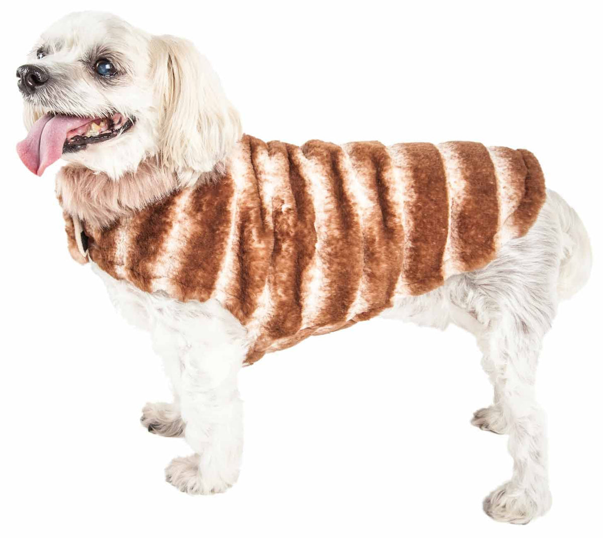 Pet Life ® Luxe 'Tira-Poochoo' Tiramisu Patterned Mink Fur Dog Coat - Dog Jacket with Hook-and-Loop Belly enclosures - Winter Dog Coats for Small Medium Large Dog Clothes