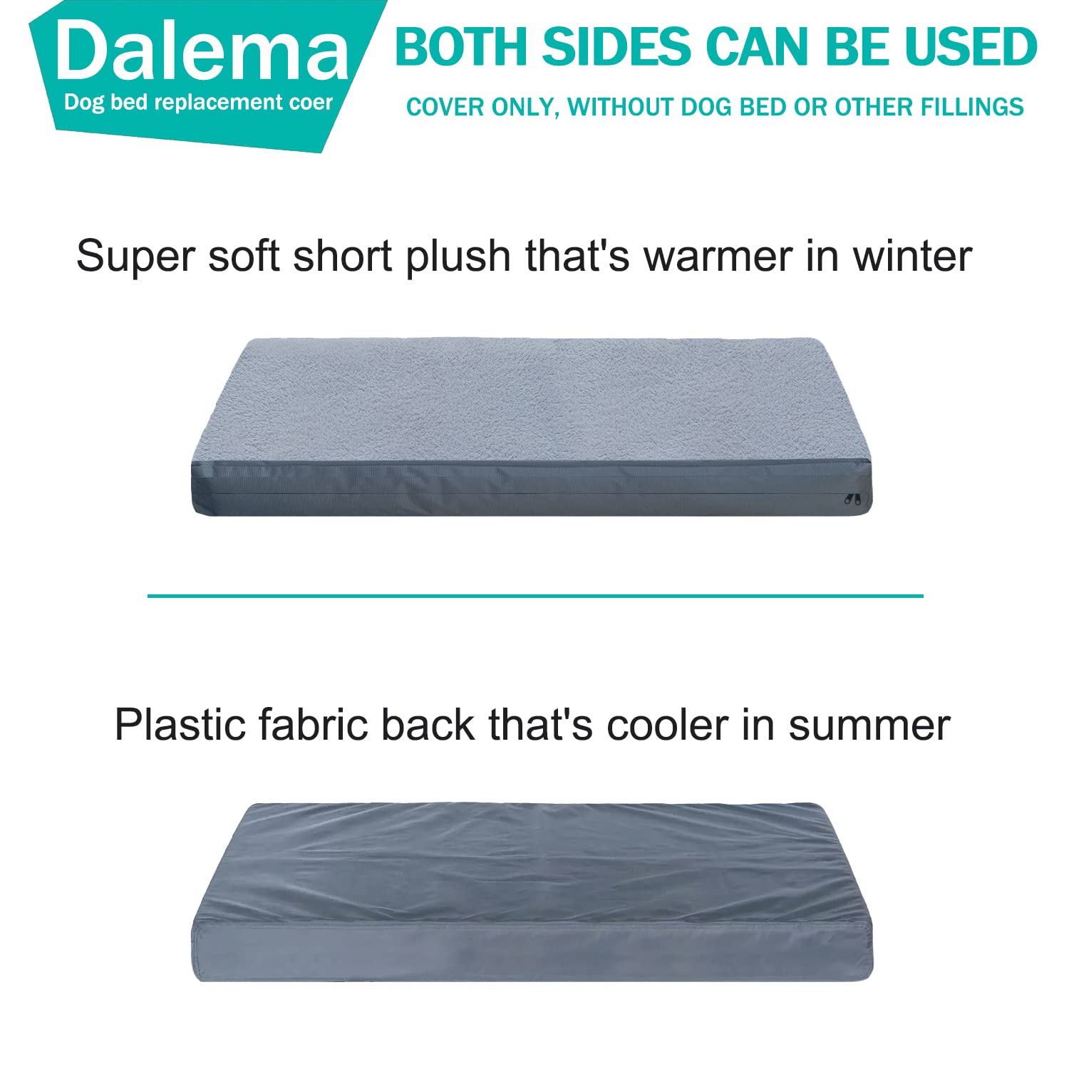 Dalema Dog Bed Cover 36L X 27W X 4H Inch,Heavy Duty Durable Waterproof Fluffy Soft Short Plush Replacement Dog Bed Covers,Washable Removable Pet Bed Mattress Cover With Zipper.Grey,Cover Only.