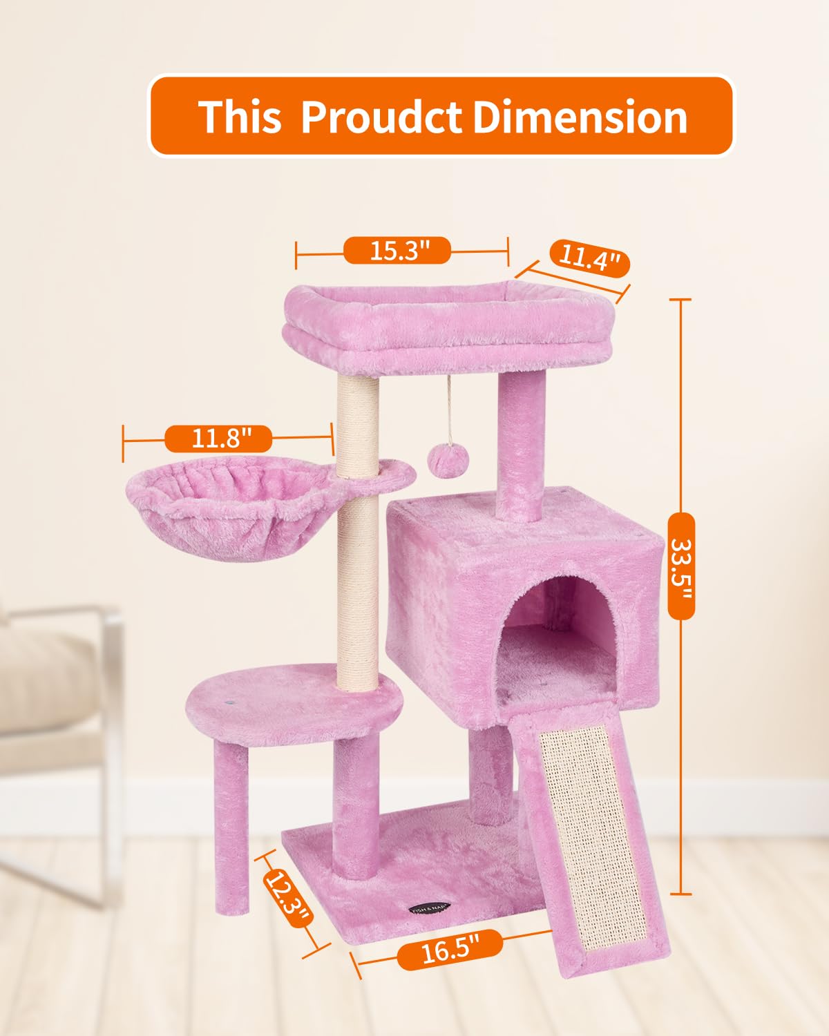 Fish&Nap Cute Cat Tree Kitten Cat Tower For Indoor Cat Condo Sisal Scratching Posts With Jump Platform Cat Furniture Activity Ce