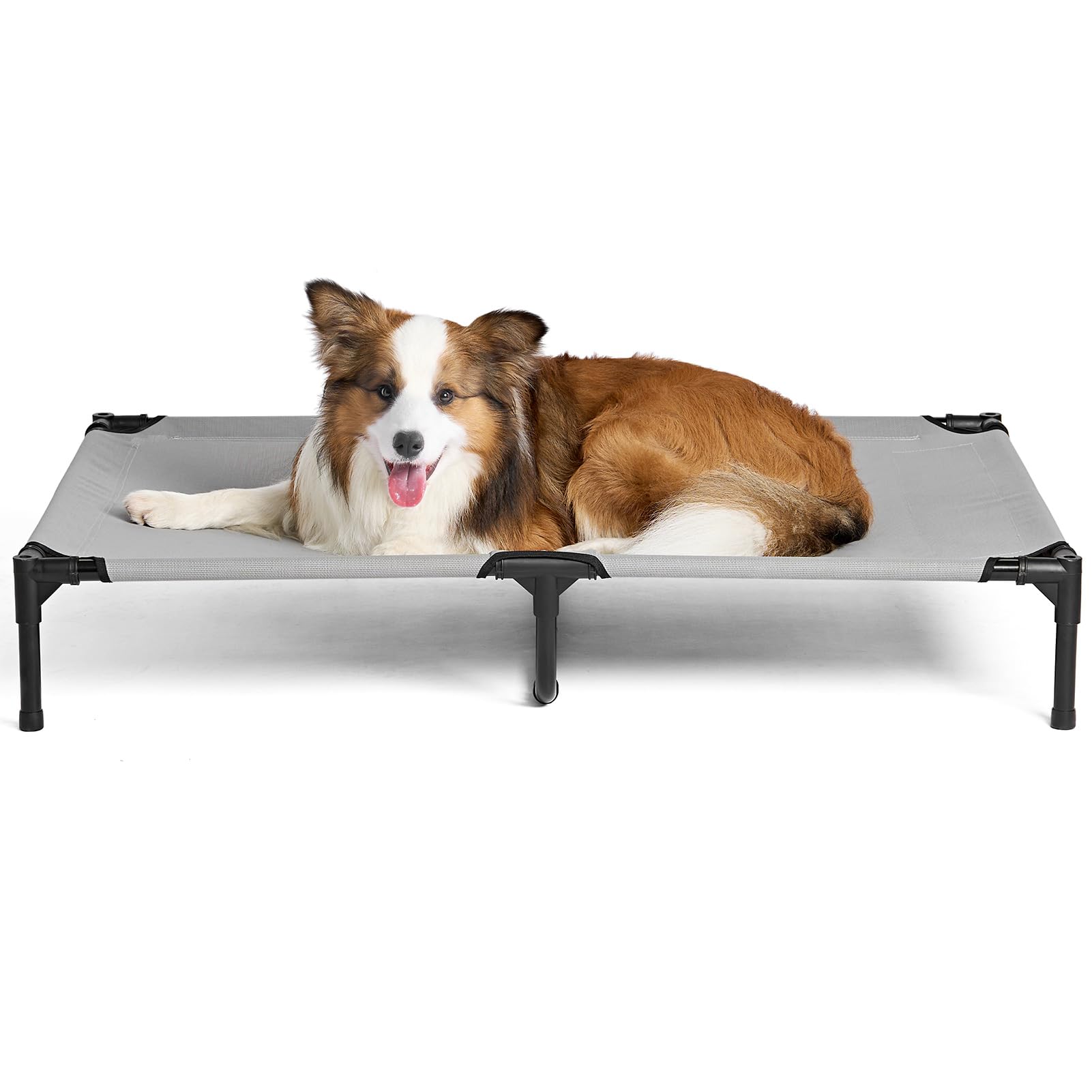 EHEYCIGA 44 Inch Elevated Dog Cot Beds for Large Dogs, Raised Outdoor Dog Bed with Frame, Washable Breathable Cooling Teslin Mes