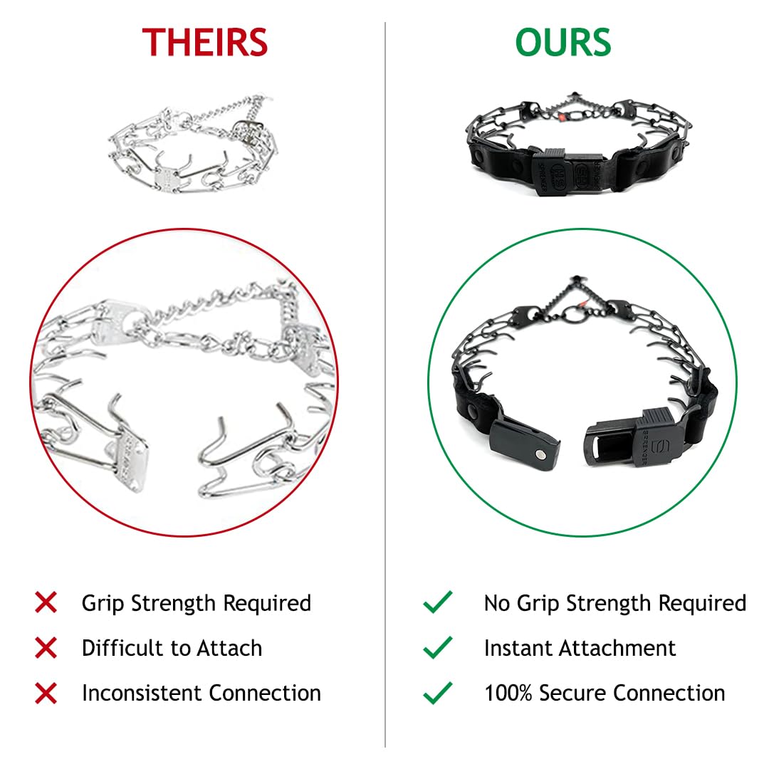 Herm Sprenger Prong Collar For Dog Training With Easy Quick Release Clicklock & Swivel Ring - German Made Dog Collar With Black