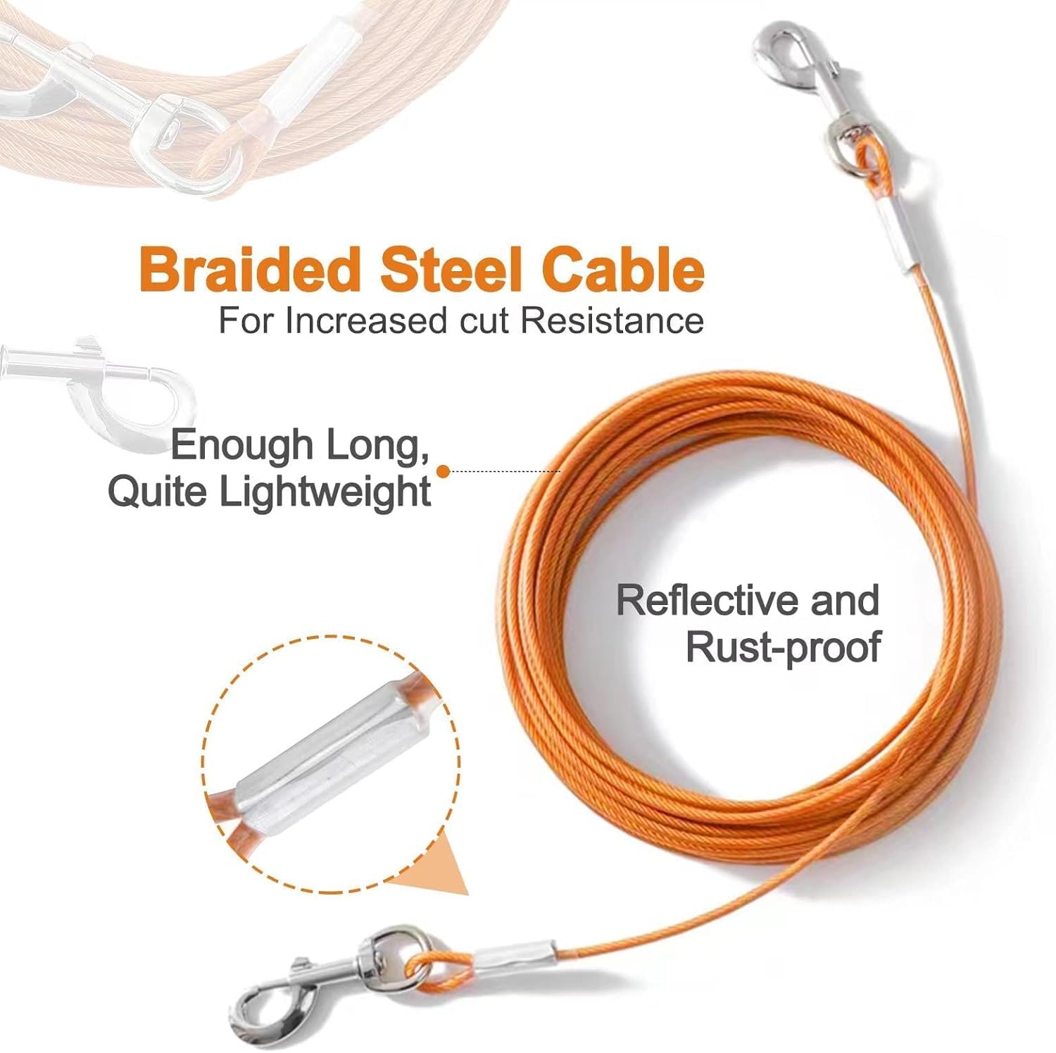 Mi Metty Dog Tie Out Cable,10Ft Dog Lead-Heavy Duty Tie Out Cable For For Large Dogs Up To 125Lbs-Dog Chain For Yard-Outside Dog