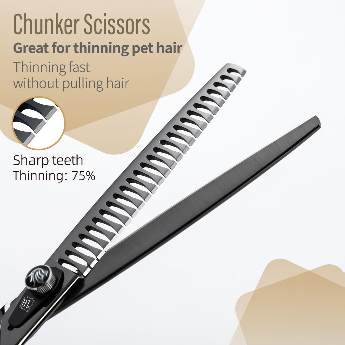Fenice Totem Dog Grooming Scissors: 7.5 inch Bright Black Pet Chunker Shears Made Of Japanese 440C Advanced Stainless Steel Prof