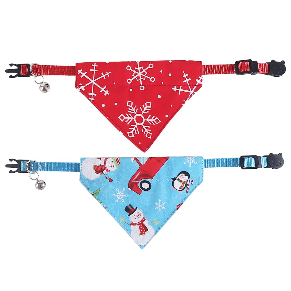 Christmas Cat Collars Breakaway With Bandana Bell Pet Kitten Adjustable For Small Dog Puppies Girl Boy