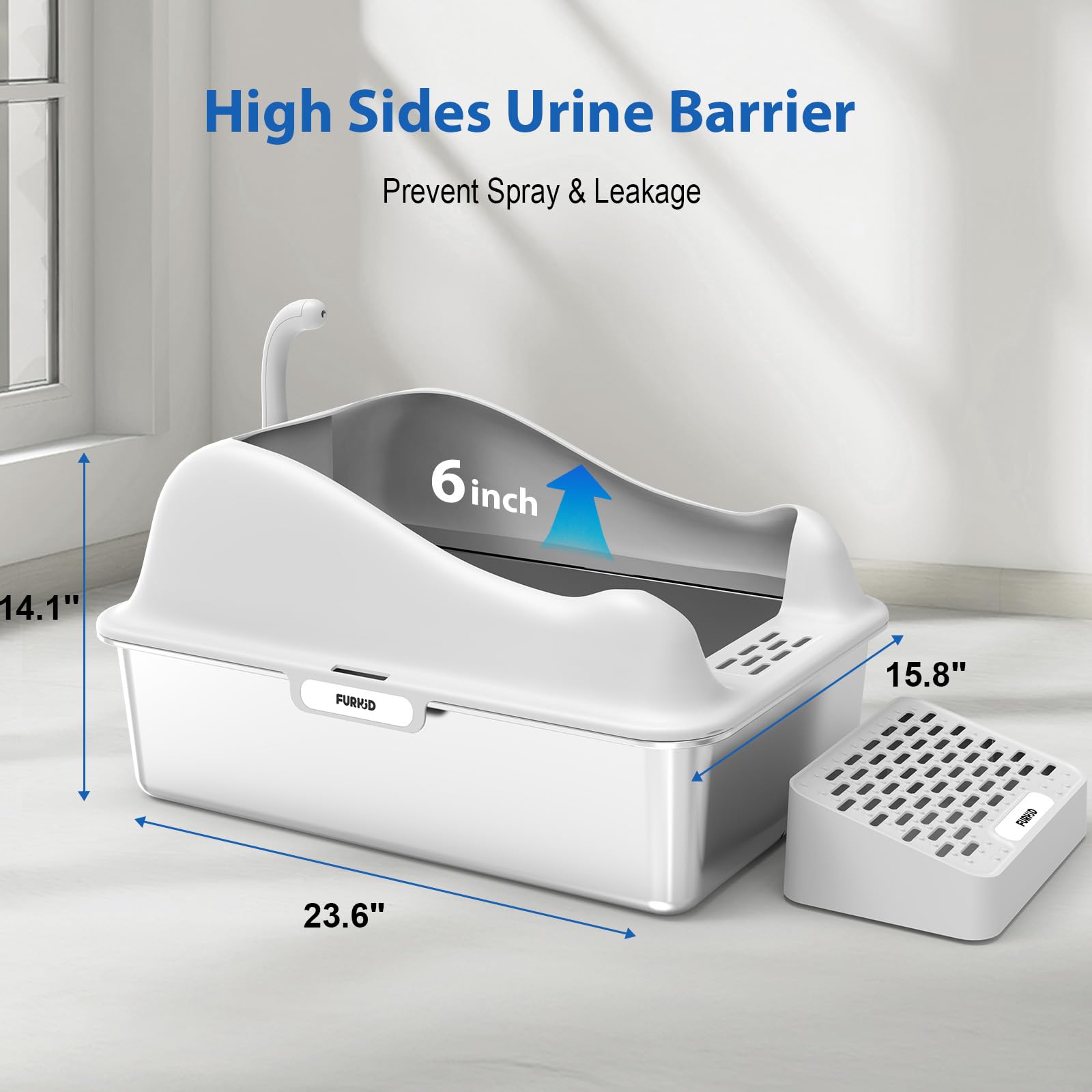 Furkid Stainless Steel Cat Litter Box With Lid, Xl Extra Large Litter Box For Big Cats, High Sided Kitty Metal Pan With Pedal Fi