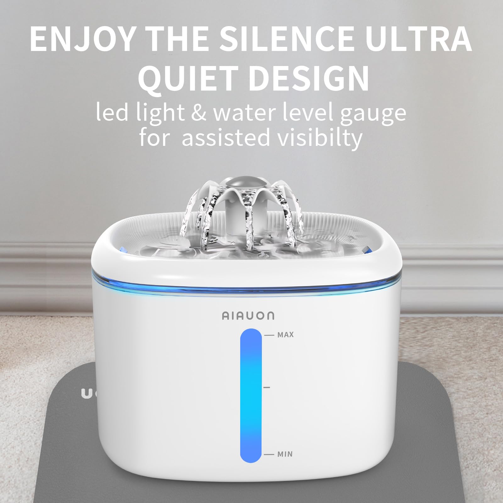 Aiauon Cat Water Fountain 84Oz/2.5L - Automatic Pet Fountain & Dog Water Dispenser With Replacement Filters & Feeding Mat For Ca