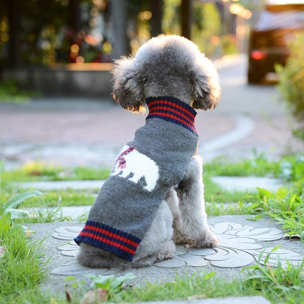 Tengzhi Dog Christmas Sweater Holiday Clothes For Dogs Girl Boy Fall Winter Knitted Soft Warm Puppy Clothing Cute Polar Bear Pet Outfit Ugly Xmas Sweater For Small Medium Large Dogs Cats(S,Grey)