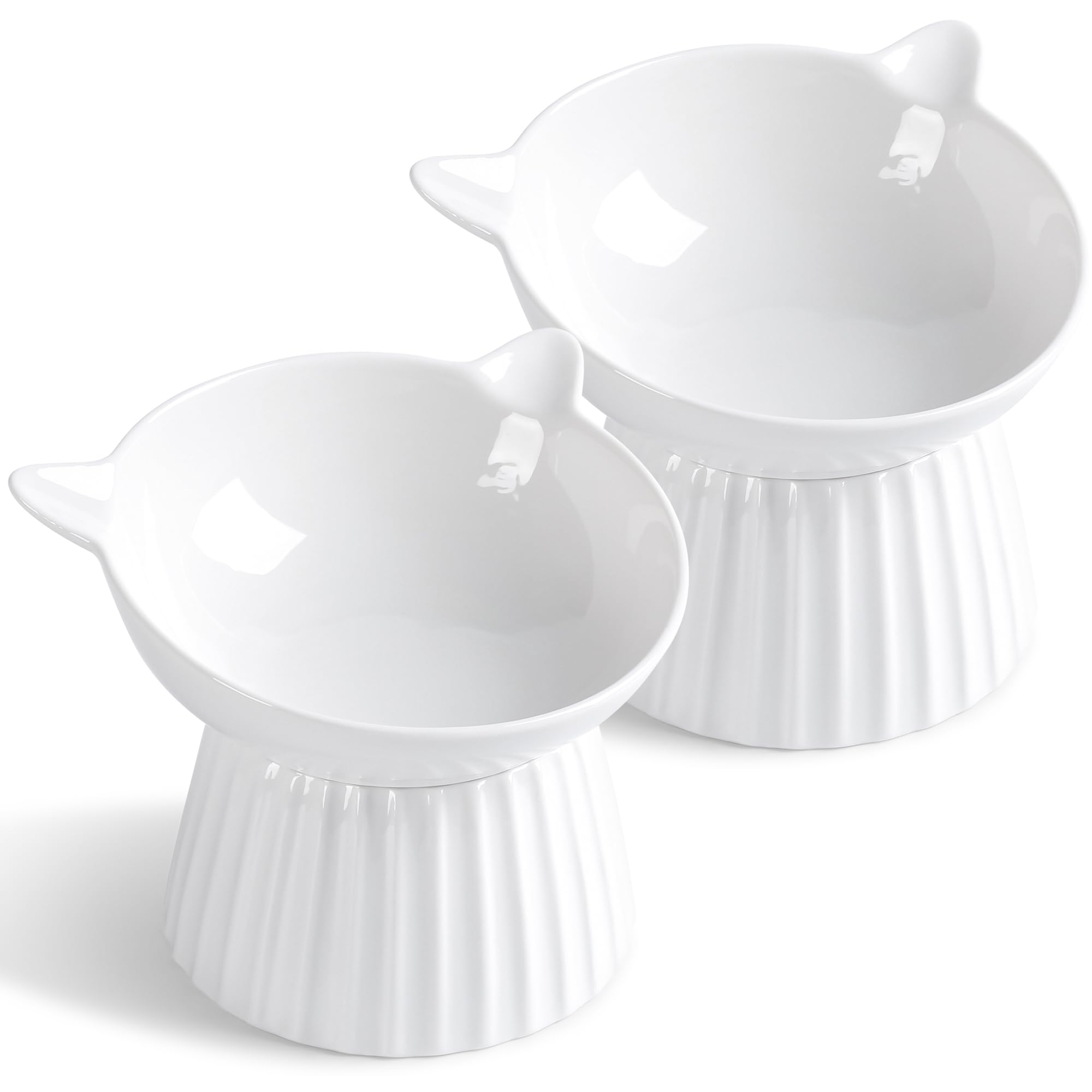 Wellbro Ceramic Raised Cat Bowl,Tilted Raised Bowl Anti Vomit for Indoor Cats Whisker Friendly Pet Feeder for Cats Puppies, Micr