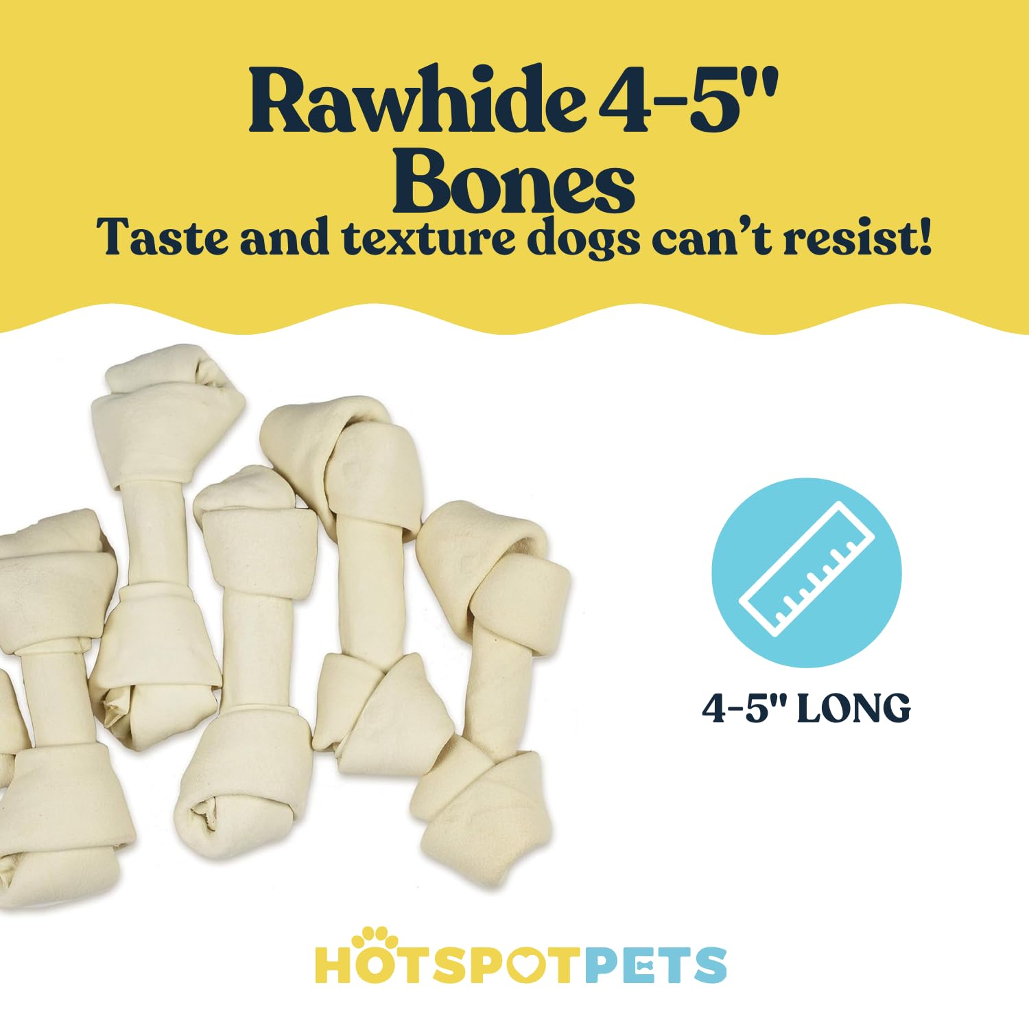 hotspot pets 4-5 Inch Rawhide Dog Chew Bones - Choice of 10, 20, 30 Packs - from Grass Fed Brazilian Cows - Promotes Dental Hygi