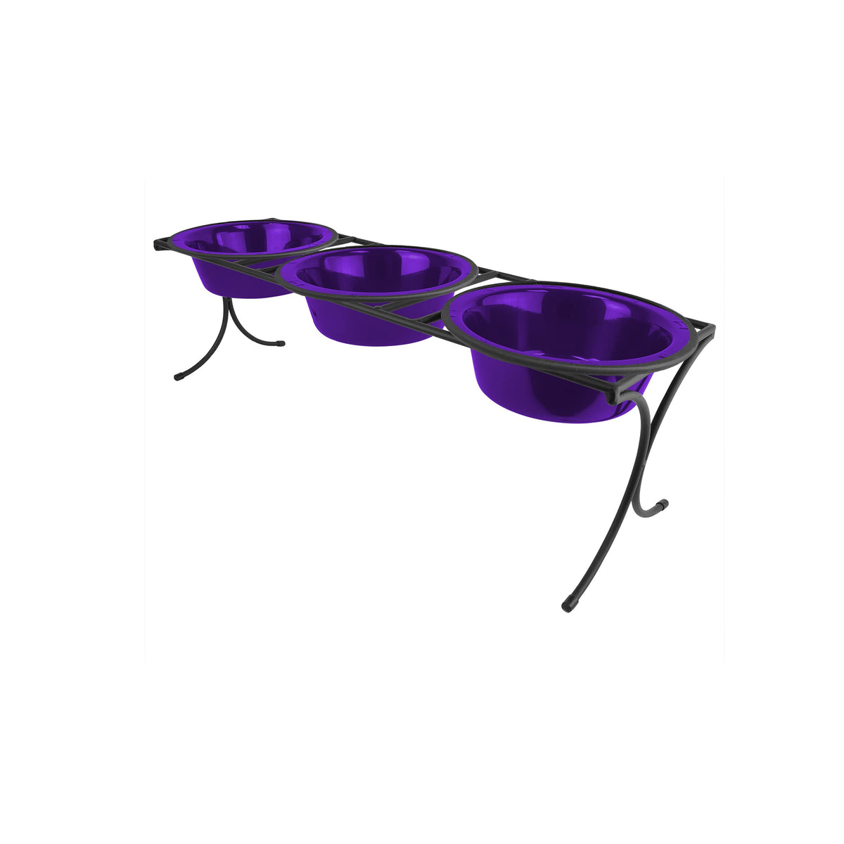 Platinum Pets 2 Cup Bistro Triple Raised Feeder With Stainless Steel Wide Rimmed Bowls, Electric Purple