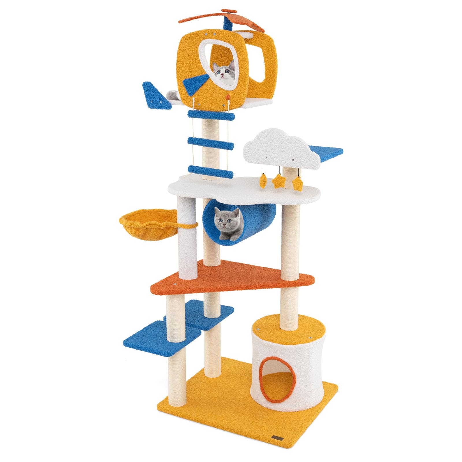PETSITE 70 inch Tall Aviation-Themed Cat Tree Tower, Multi-Level Cute Cat Tower with Sisal Scratching Posts, Helicopter Top Perc