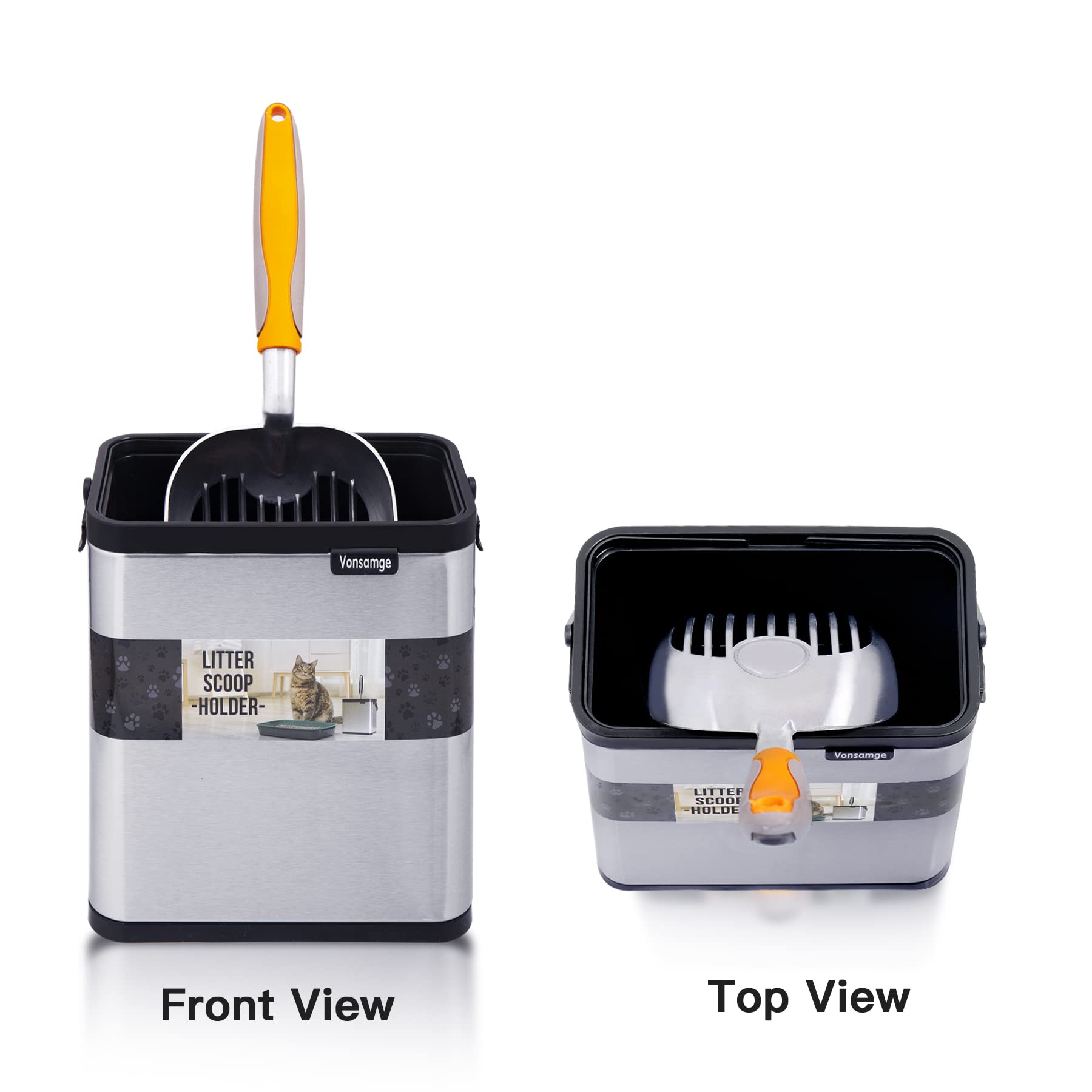 Vonsamge Universal Cat Litter Scoop Holder, Stainless Steel Small Portable Cat Litter Scooper Holder Trash Container.