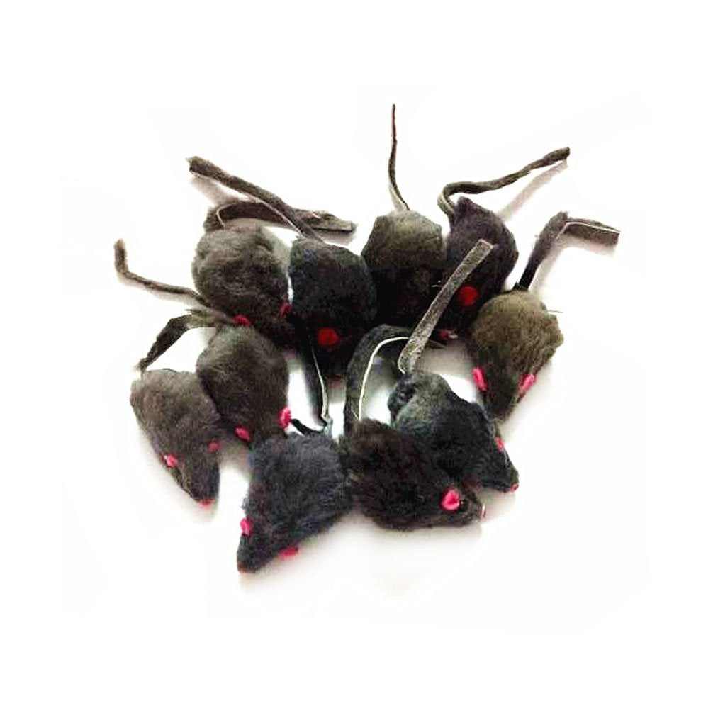 12 Piece Pack Rattle Furry Mice Cat Toy Realistic Fur Mice Squeak Toys, Color Varies