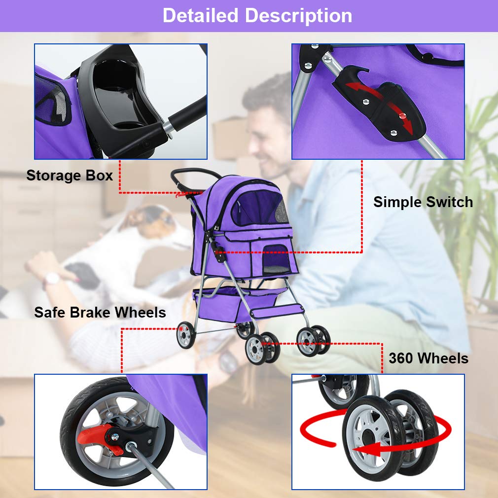 BestPet Pet Stroller Cat Dog Cage Stroller Travel Folding Carrier