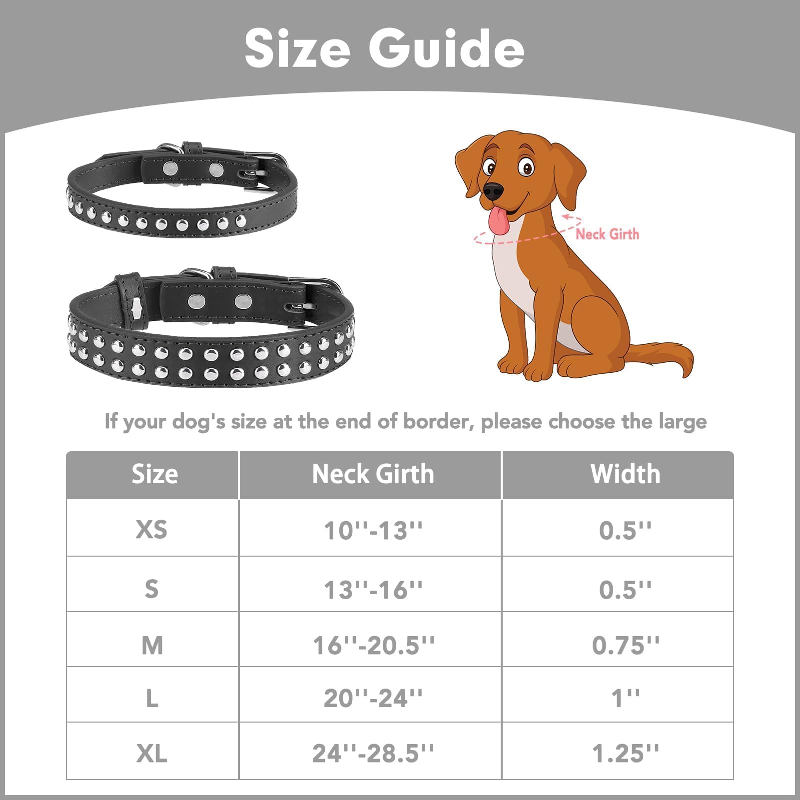 Bingpet Leather Dog Collar,Adjustable Dog Real Split Pu Leather Studded Pet Dog Collar,Studded Dog Collar Leather Pet Collars For Small Medium Large Pet - Black L