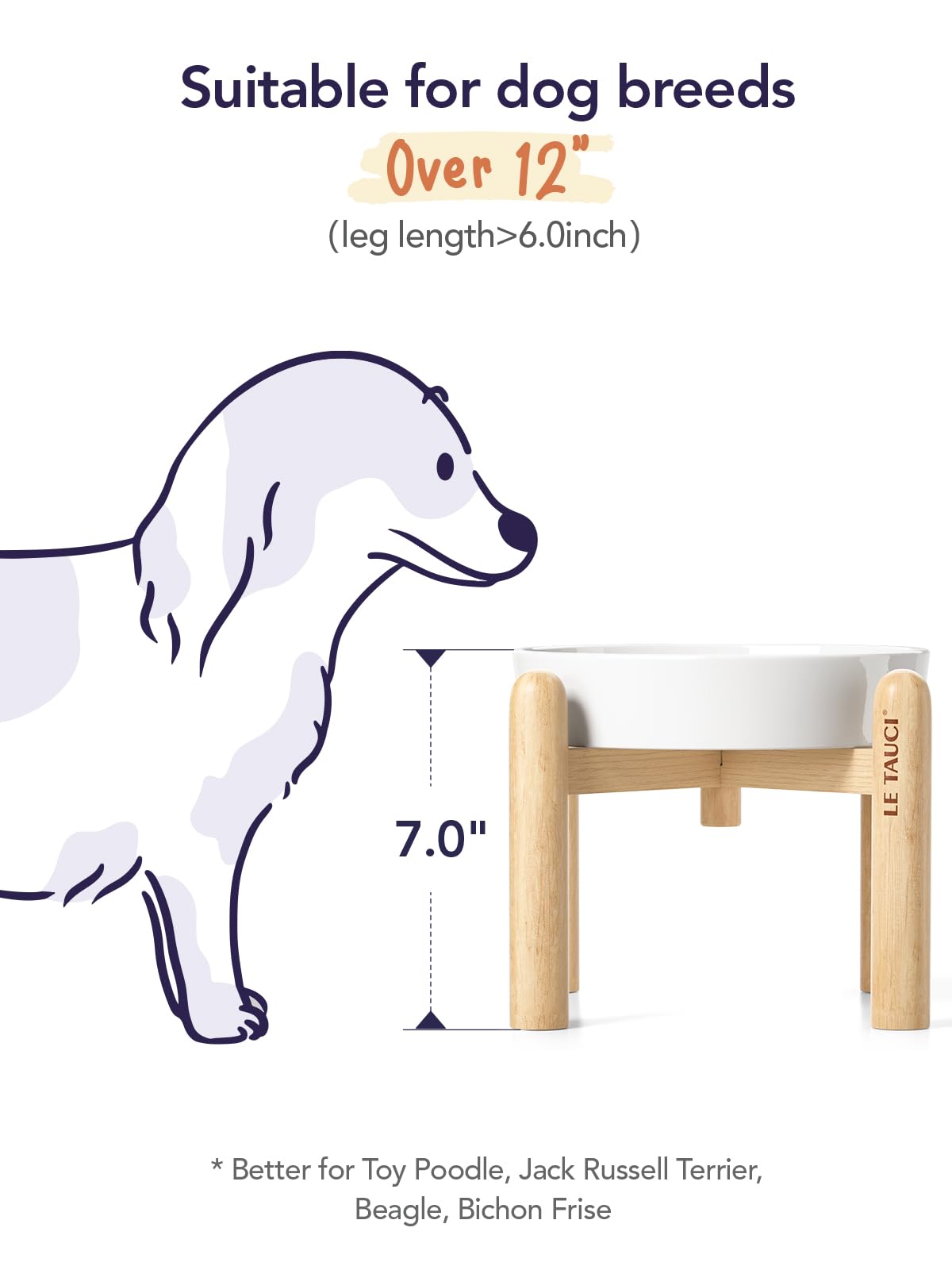 Le Tauci Ceramic Slow Feeder Dog Bowls Elevated, 1.5 Cups Raised Dog Bowl With Wooden Stand For Small Medium Breed, Dog Dishes T