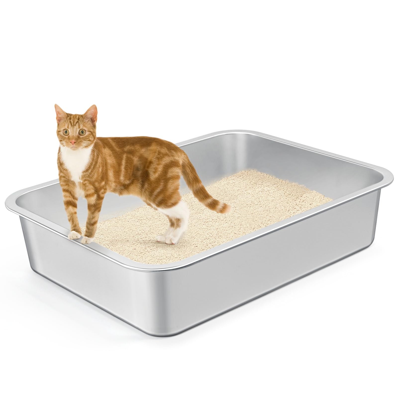 Travel Litter Box for Cats, Light and Thin Stainless Steel Litter Box for Cat Crate, Cat Playpen, Cat Kennel, Cage, Cat House (1